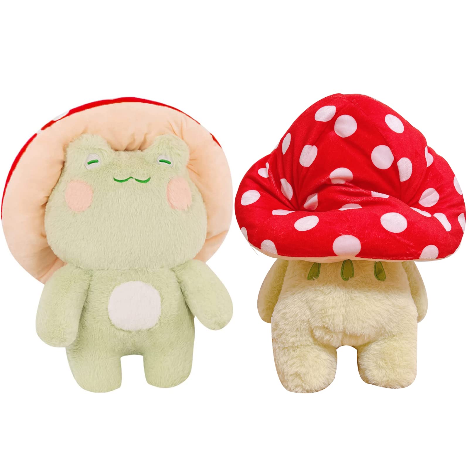 XSHYE Frog Plush 10 Cute Frog Mushroom Hat Stuffed Animals Kawaii Plush Toys Throw Pillow Home Room Decor Aesthetic Gift