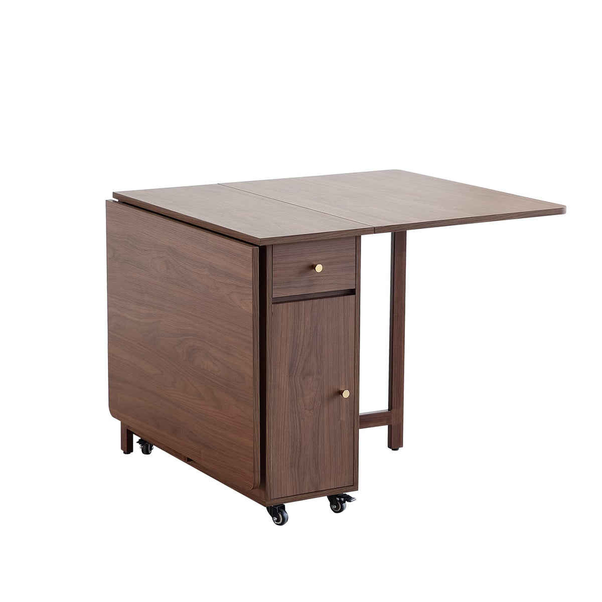 Comuhome Extendable Drop Leaf Foldable Dining Table With 2 Drawers And 4 Wheels For Living Room Kitchen Farmhouse Space Saving Table In Walnut