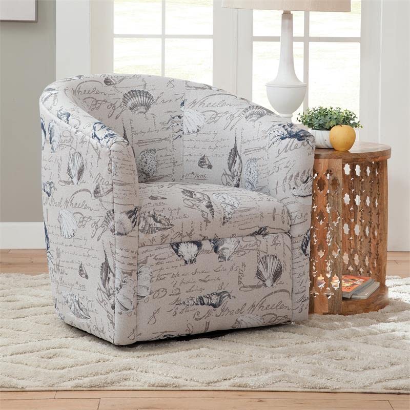 Beach Harbor Gray Coastal Patterned Polyester Fabric Swivel Accent Chair