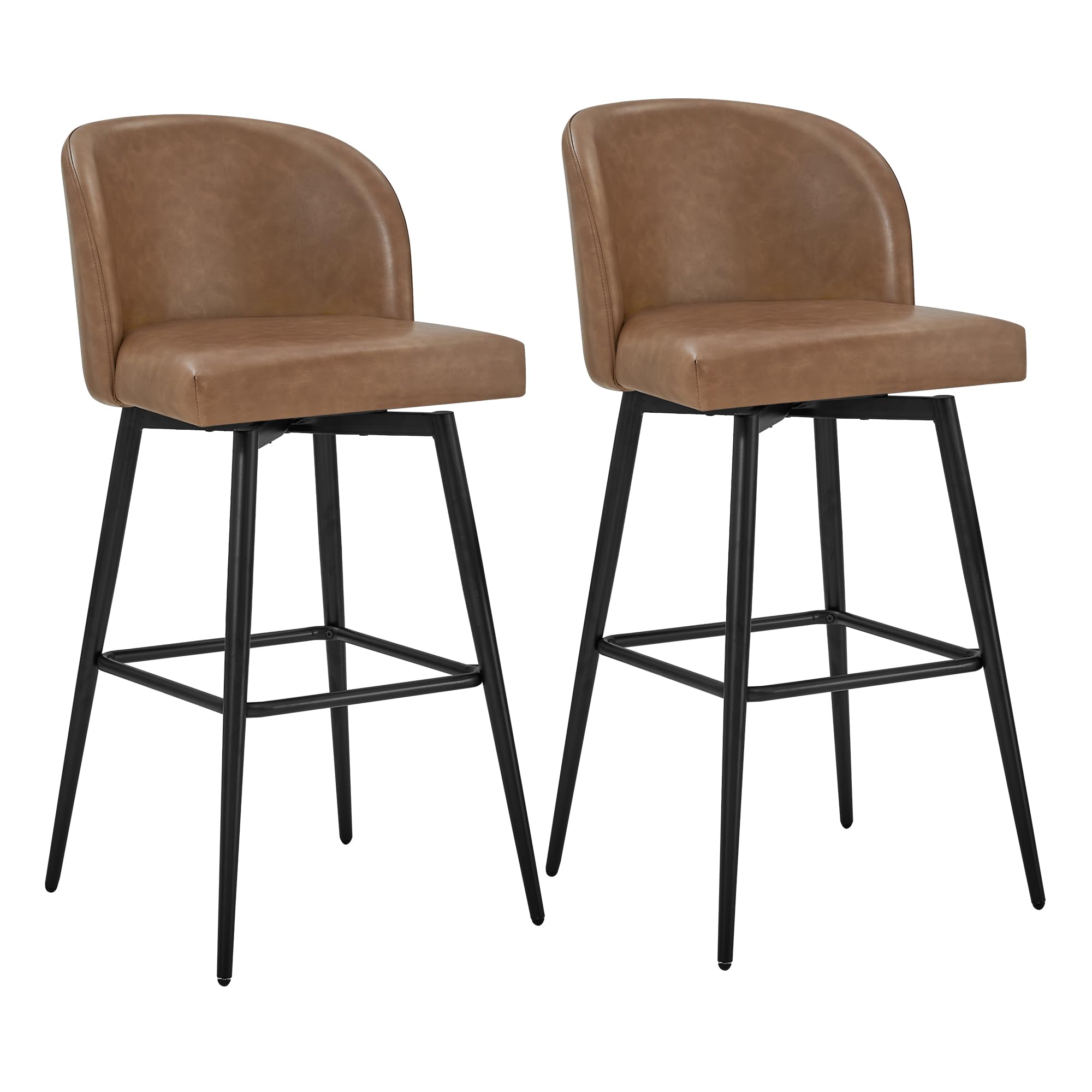 Watson & Whitely Barstools Bar Height Set of 2, Upholstered 360 Swivel Bar Stools with Backs and Metal Legs, 30 H Seat Height, F