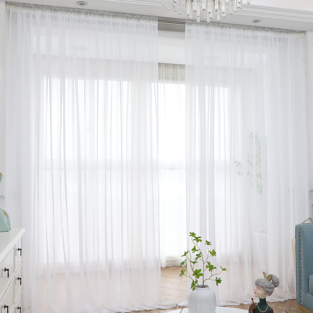 Window White Sheer Curtains 72 Inches Long 2 Panels Sheer White Curtains Basic Rod Pocket Panel for Bedroom Children Living Room