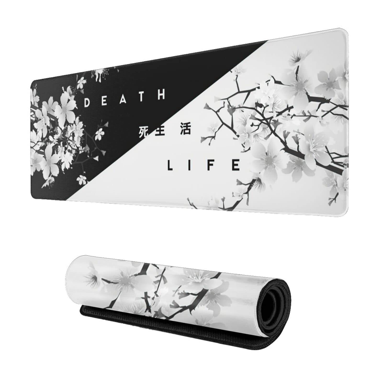 Cdeb Black And White Cherry Blossom Gaming Mouse Pad Xl, Extended Stitched Edges,Large Mouse Mat Desk Pad, Long Non Slip Rubber