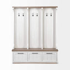 HomeRoots White and Medium Brown Wood Hall Tree w/Storage