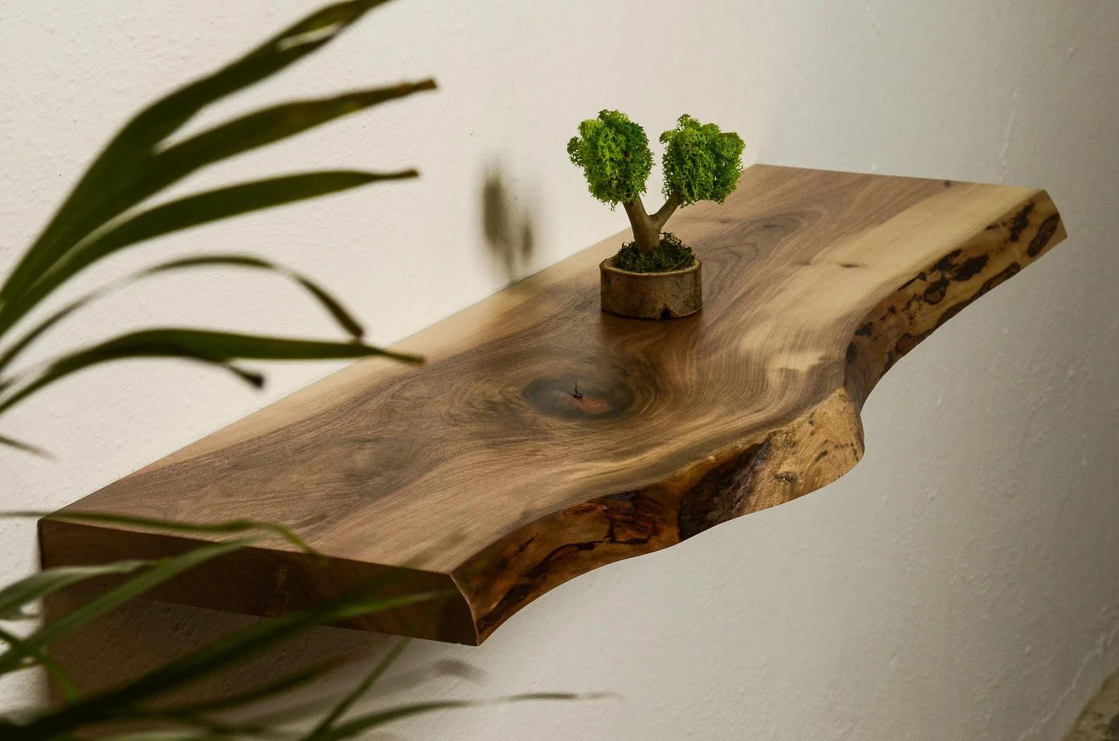 Live Edge Wooden Floating Wall Shelf, Natural Wood Finish, Modern Rustic Design (16 inch)