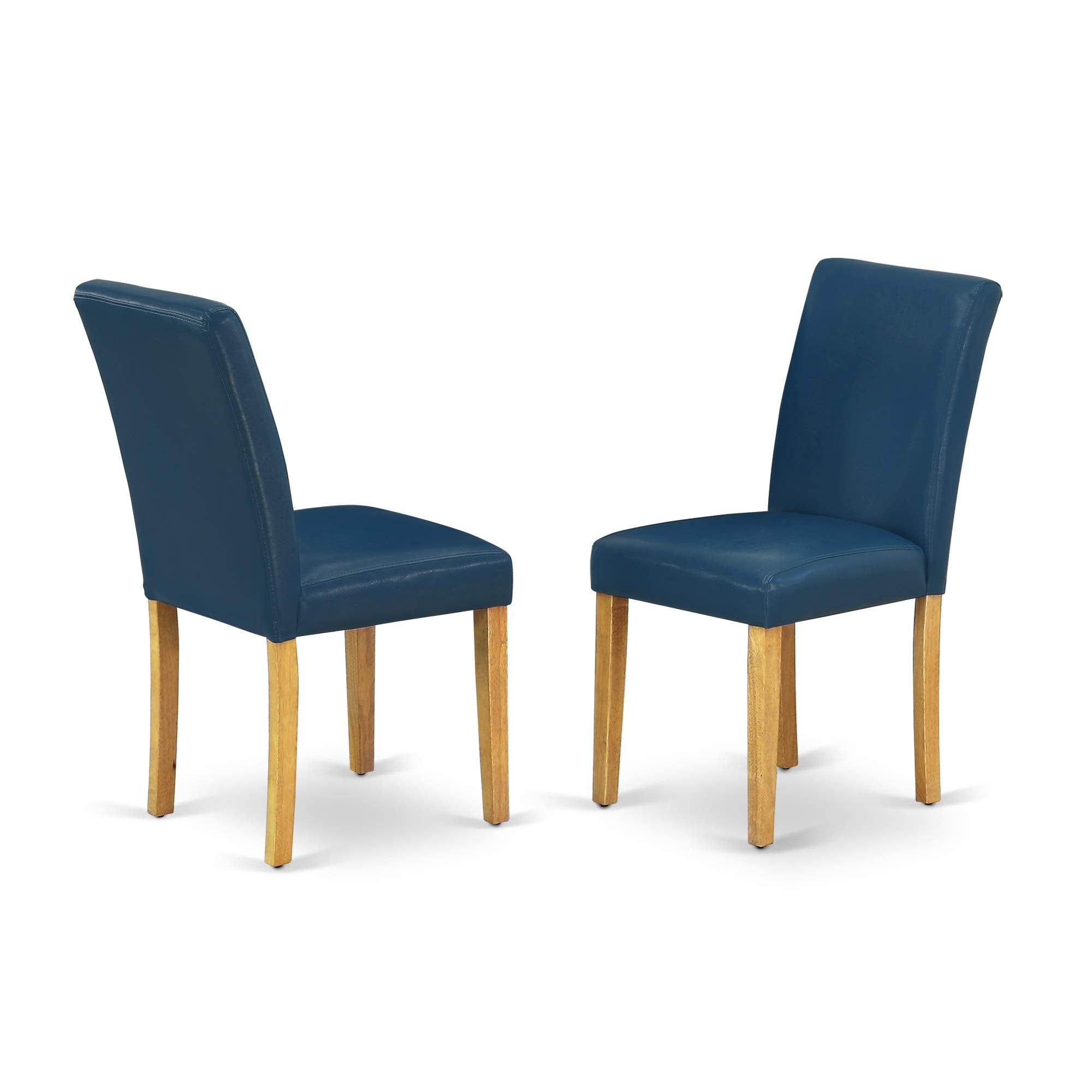 East West Furniture Caab7-Oak-55 Capri 7 Piece Set Consist Of A Rectangle Dining Room Table And 6 Oasis Blue Faux Leather Upholstered Parson Chairs, 36X60 Inch