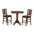 East West Furniture JABU3-MAH-LC 3 Piece Counter Height Dining Table Set Contains a Round Wooden Table with Pedestal and 2 Faux Leather Kitchen Dining Chairs, 36x36 Inch, Mahogany