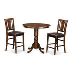 East West Furniture JABU3-MAH-LC 3 Piece Counter Height Dining Table Set Contains a Round Wooden Table with Pedestal and 2 Faux Leather Kitchen Dining Chairs, 36x36 Inch, Mahogany