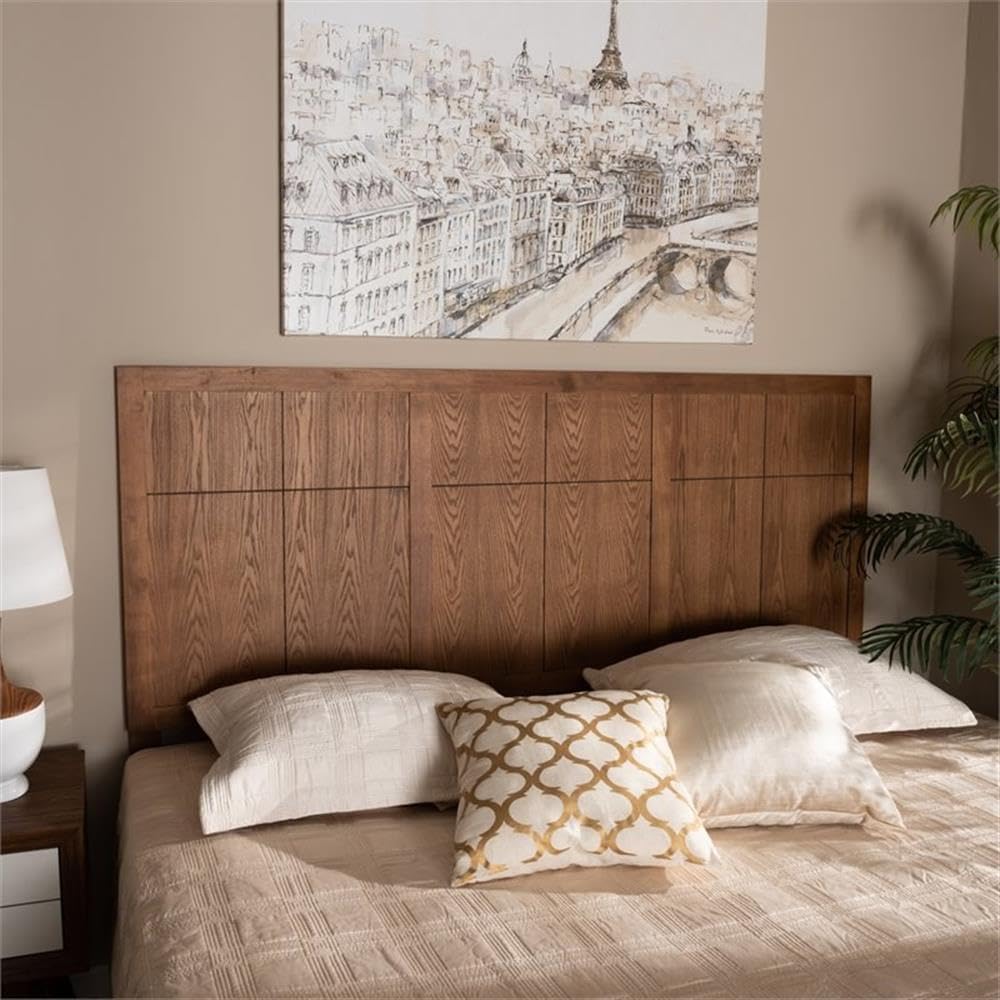 Baxton Studio Monroe Modern Transitional and Rustic Ash Walnut Finished Wood King Size Headboard
