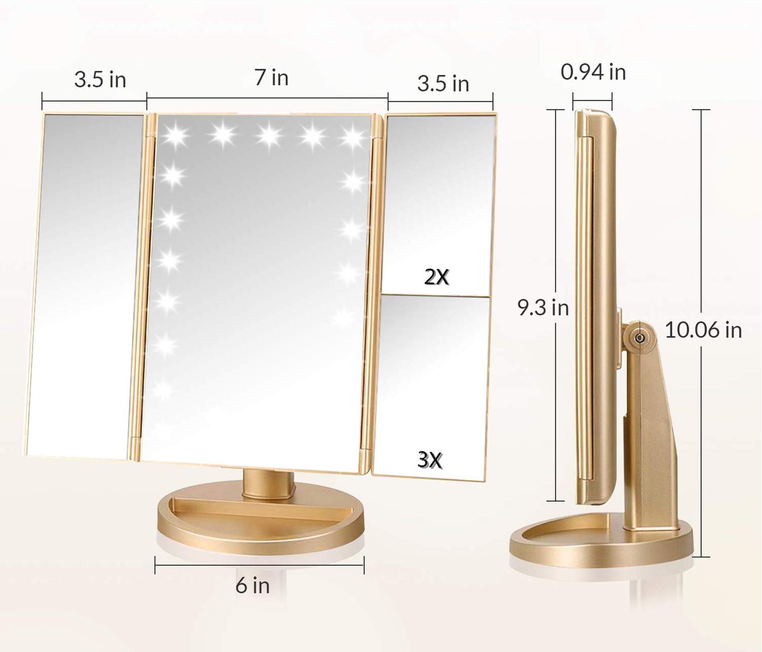 Infitrans 3 Folds Lighted Vanity Makeup Mirror,1X/2X/3X Magnification, 21 Led Light Bright Table Mirror With Touch Screen,180 Ad