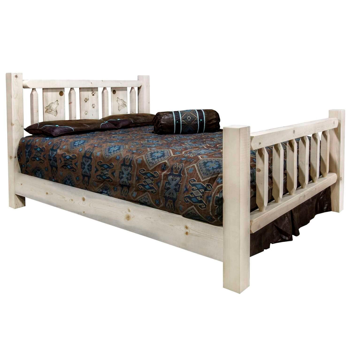 Montana Woodworks Wolf Design Laser Engraved Bed in Natural (Cal King:98 in. L x 76 in. W x 47 in. H (204 lbs.))