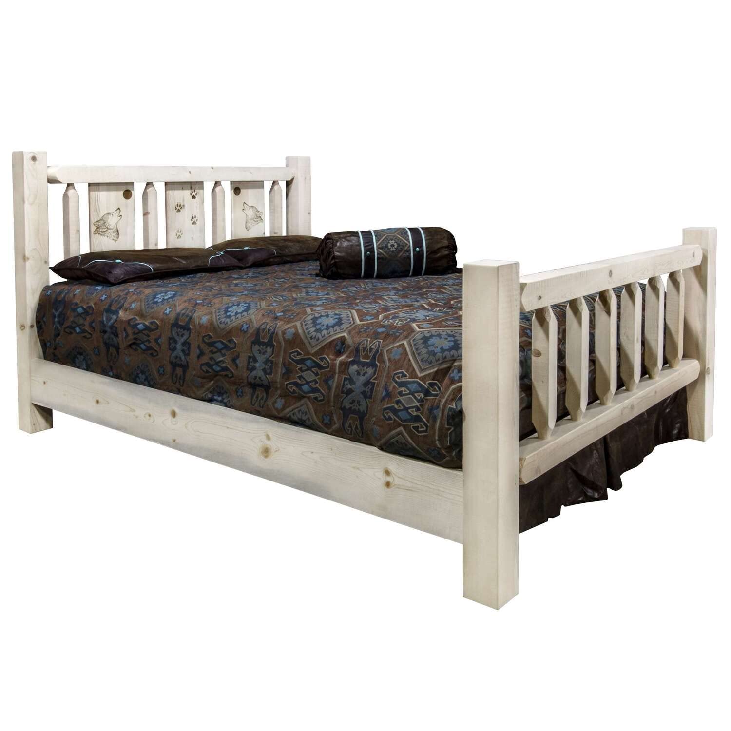 Montana Woodworks Wolf Design Laser Engraved Bed in Natural (Queen: 94 in. L x 66 in. W x 47 in. H (190 lbs.))