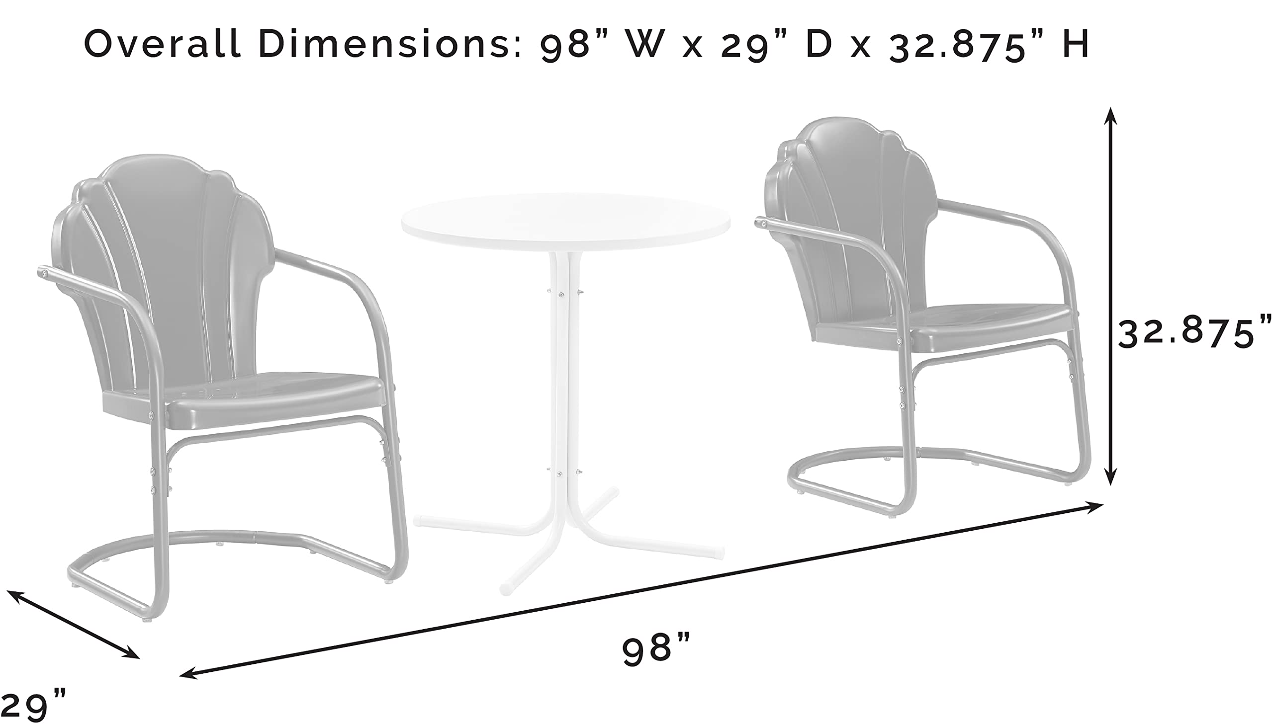 Crosley Furniture Tulip 3-Piece Outdoor Bistro Set, Retro Metal Patio Table and Chairs for Dining, Porch, White Satin
