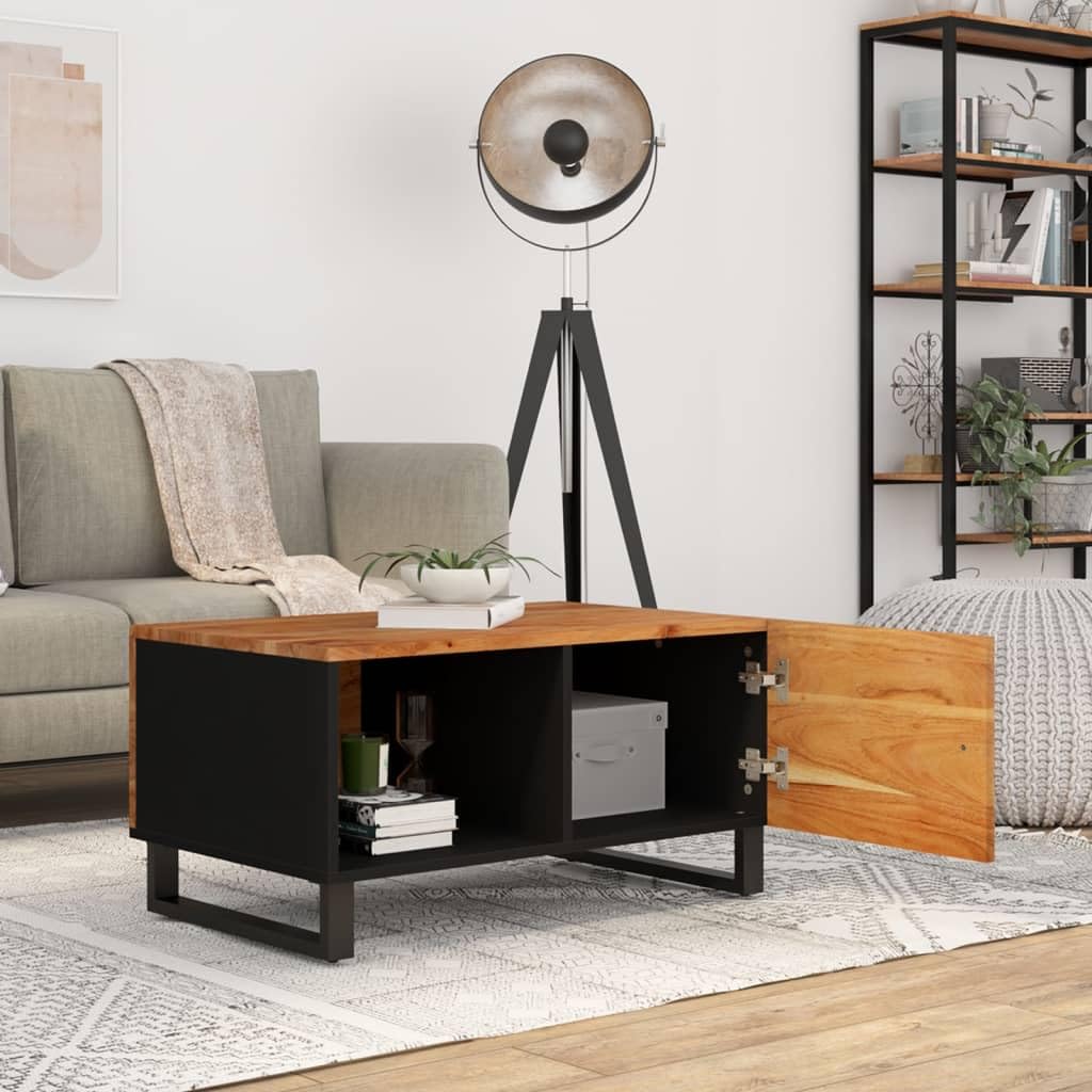 vidaXL Solid Wood Acacia Coffee Table - Sturdy Acacia and Engineered Wood Table with Storage Compartments - Easy to Assemble - Unique and Aesthetic Living Room Furniture - Brown