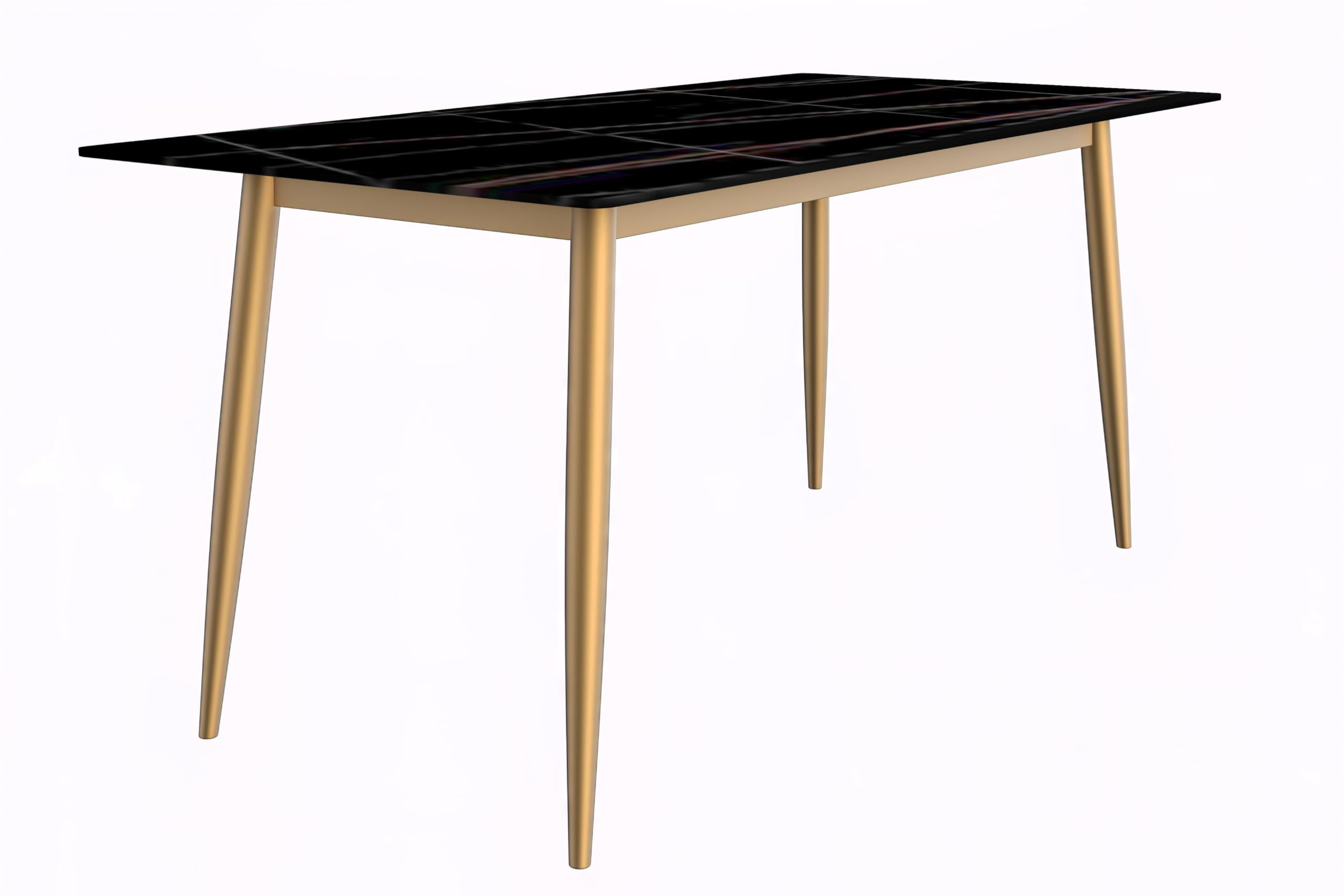 Modern Dining Table Brushed Gold Base, With 71 Black/Gold Sintered Stone Top
