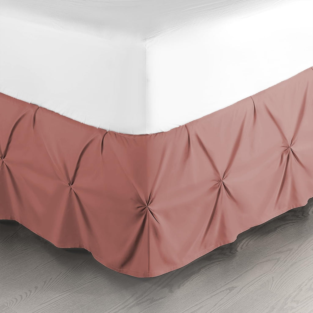 Nestl Pink Clay Bed Skirt Cal King Size, Pinch Pleat Cal King Bed Skirt, 14' Inch Drop Cal King Bedskirt, Hotel Quality Bed Skirts, Microfiber Bedskirt For Cal King Bed, Pink Clay Cal King Bed Skirt