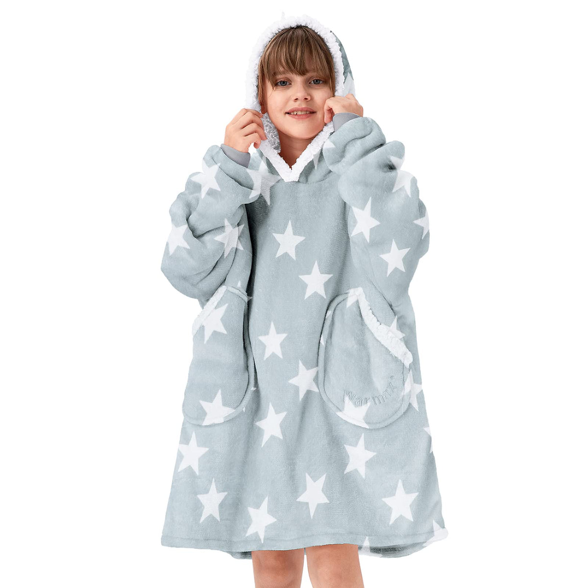 American Trends Blanket Hoodie For Girls Wearable Blanket For Kids Oversized Hoodie Sherpa Hooded Sweatshirt Printed-Stars