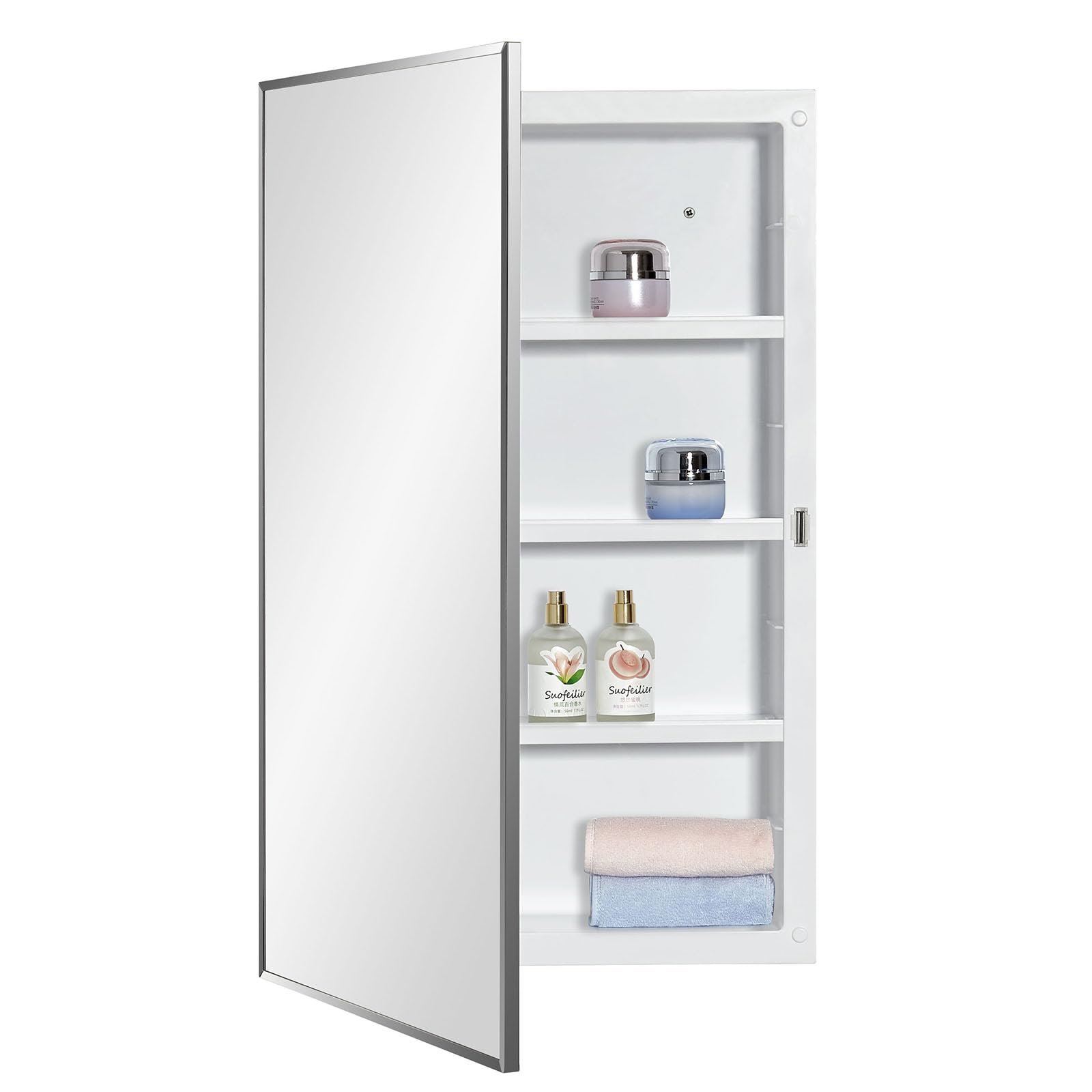 IDYLLOR Plastic Medicine Mirror Cabinet for Bathroom, Surface and Recessed Mount