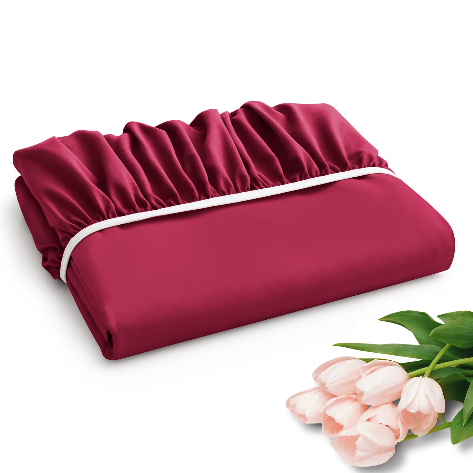 Horbaunal Extra Deep Pocket King Fitted Sheet Only - Fits Up To 24 Inch Mattress - Luxury 1800 Thread Count - Microfiber Burgund