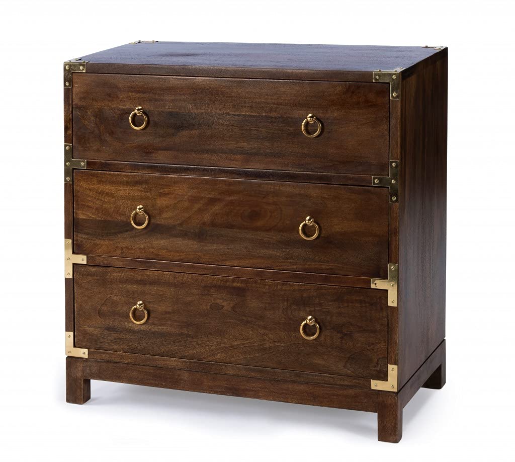 HomeRoots Mango Wood Solids, MDF, Brass Forster Brown Campaign Chest
