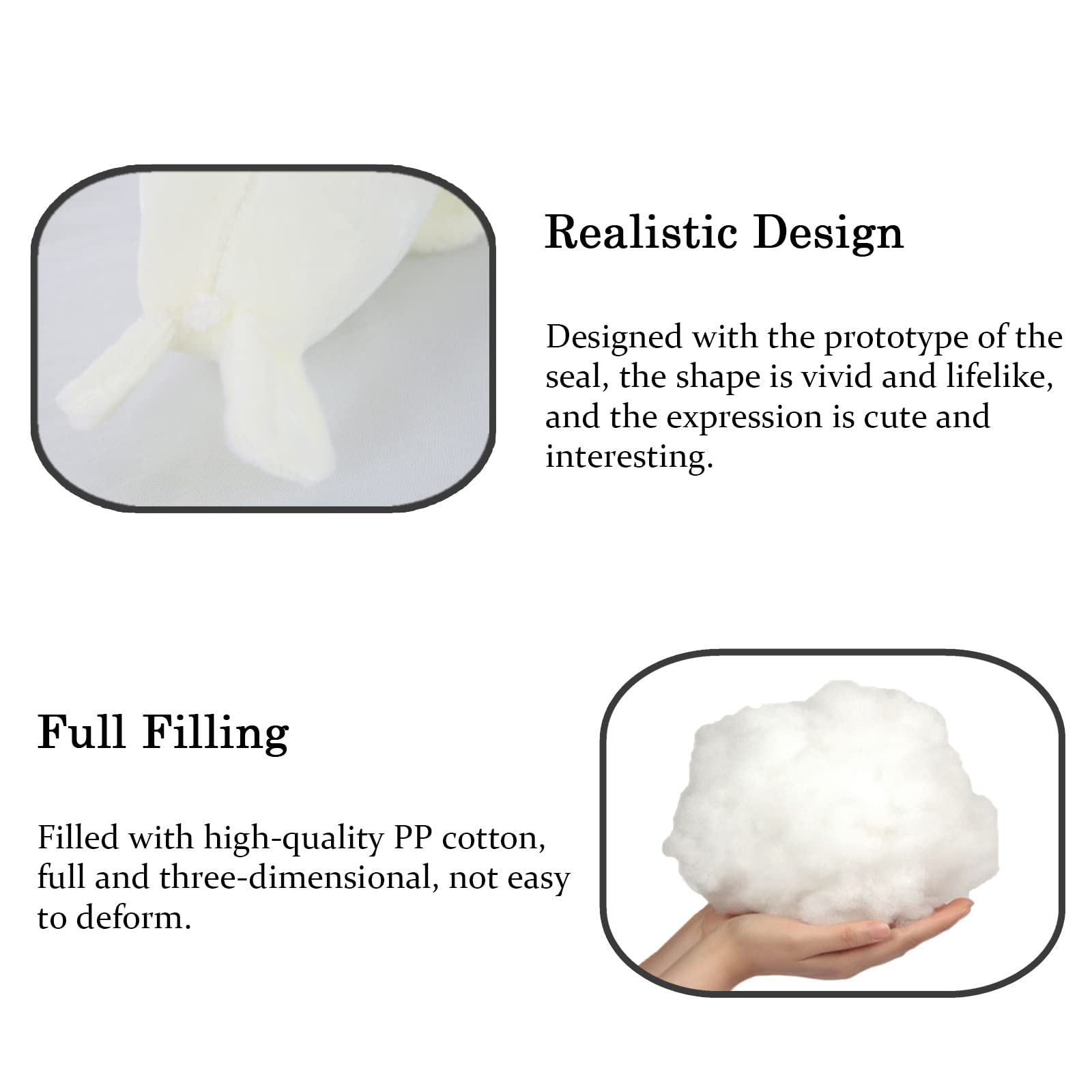 Seal Plush Stuffed Animal White Cute Toy Pillow Kawaii Doll For Kids, 11.8 Inch