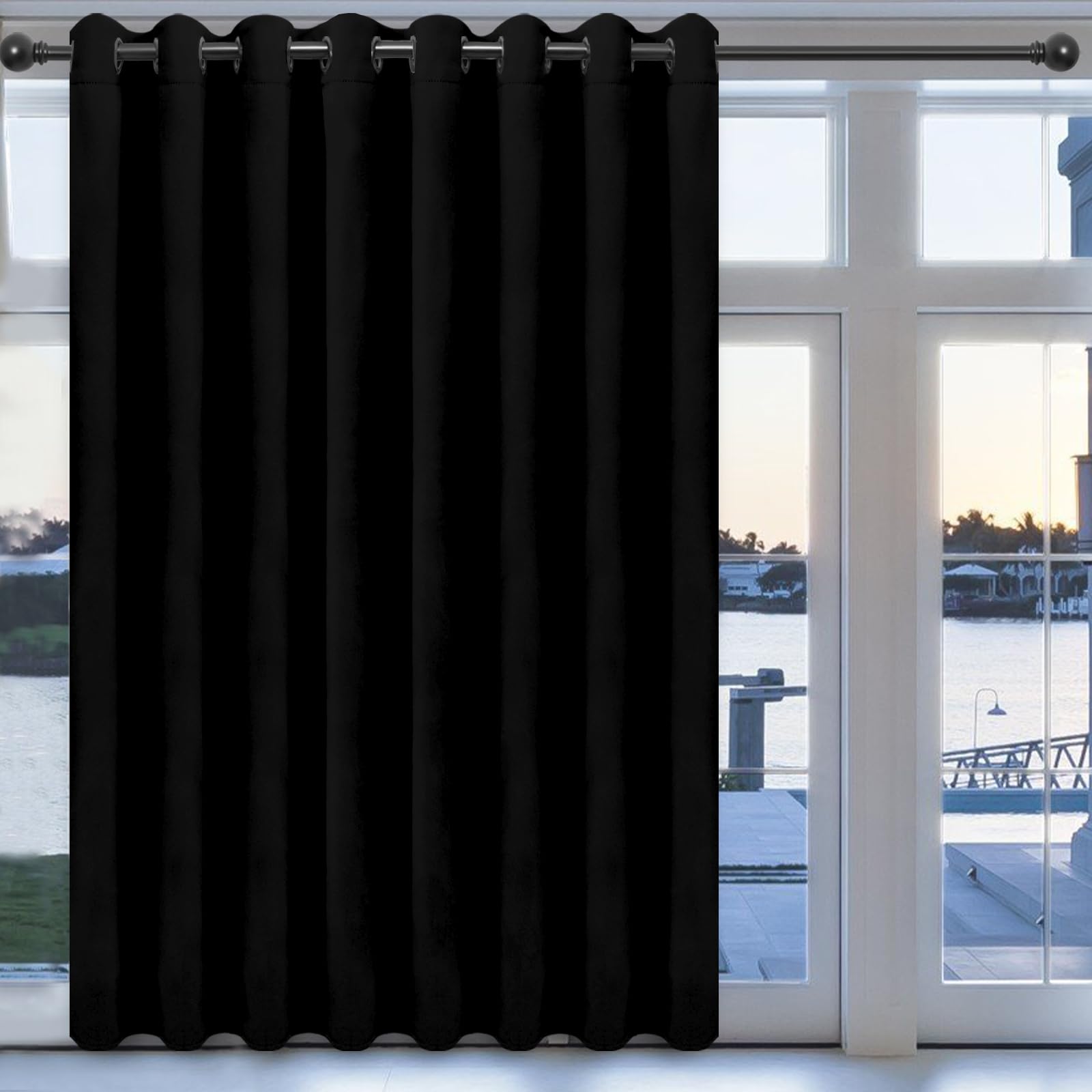 Easy-Going Blackout Door Curtains For Bedroom, Solid Thermal Insulated Grommet And Noise Reduction Window Drapes, Room Darkening Curtains For Living Room, 1 Panel (100X96 In, Black)