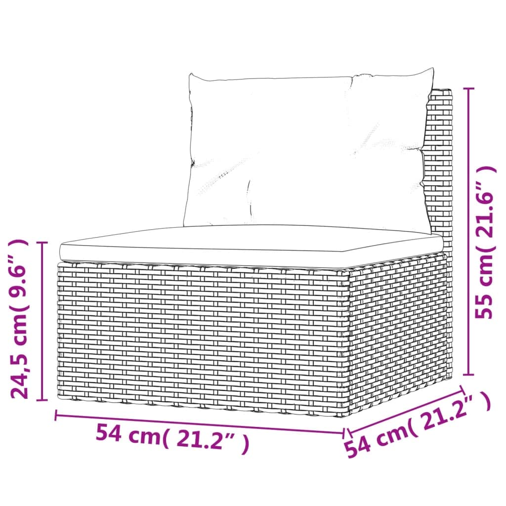 vidaXL Black Patio Middle Sofa - Weather-Resistant Poly Rattan Material, Robust Steel Frame, Modular Design, Comfortable Seat and Back Cushions