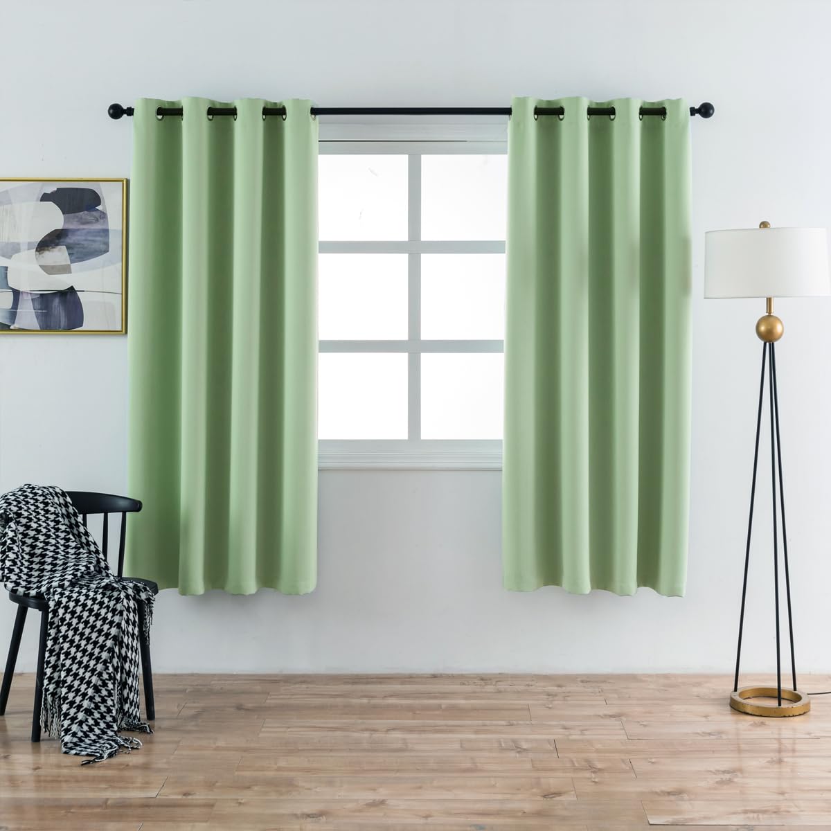 Mangata Casa Sage Green Blackout Curtains 63 Inches Length For Bedroom-Grommets Window Curtain 2 Panel Sets For Living Room-Room