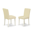 East West Furniture V-Style 7 Piece Kitchen Set Consist Of A Rectangle Table With V-Legs And 6 White Faux Leather Parson Dining Chairs, 40X72 Inch, Multi-Color