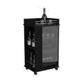 Lansing Bar Cart With Glass Door, 2-Side Shelves And Casters, Black