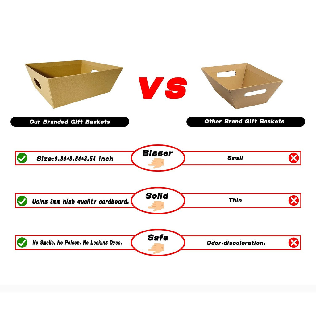 Baskets For Gifts Empty, 6 Pcs Sturdy Diy Bulk Gift Basket Kraft Market Tray Cardboard Basket With Handles, Gift Basket Kit Supp