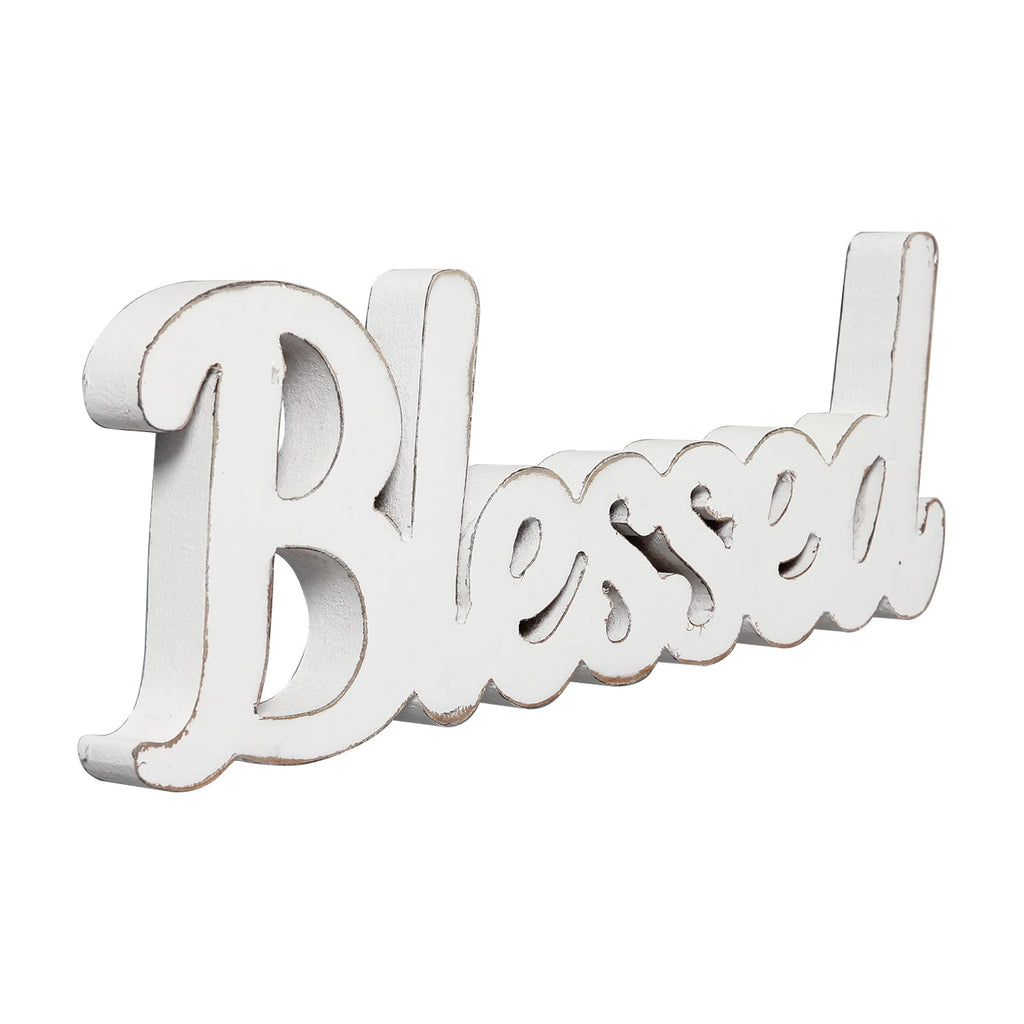 Sintosin Rustic White Wooden Blessed Sign for Tabletop 15', Wall Hanging Farmhouse Blessed Signs for Home Decor, Handmade Thank