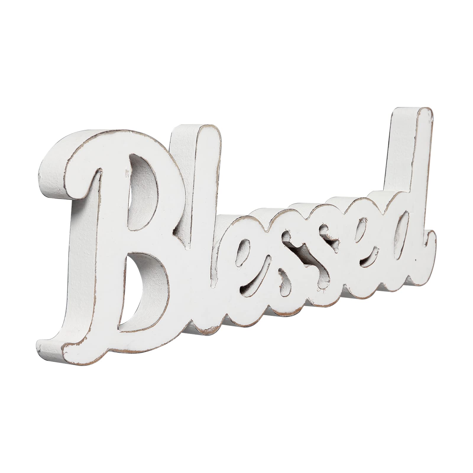 Sintosin Rustic White Wooden Blessed Sign for Tabletop 15', Wall Hanging Farmhouse Blessed Signs for Home Decor, Handmade Thank