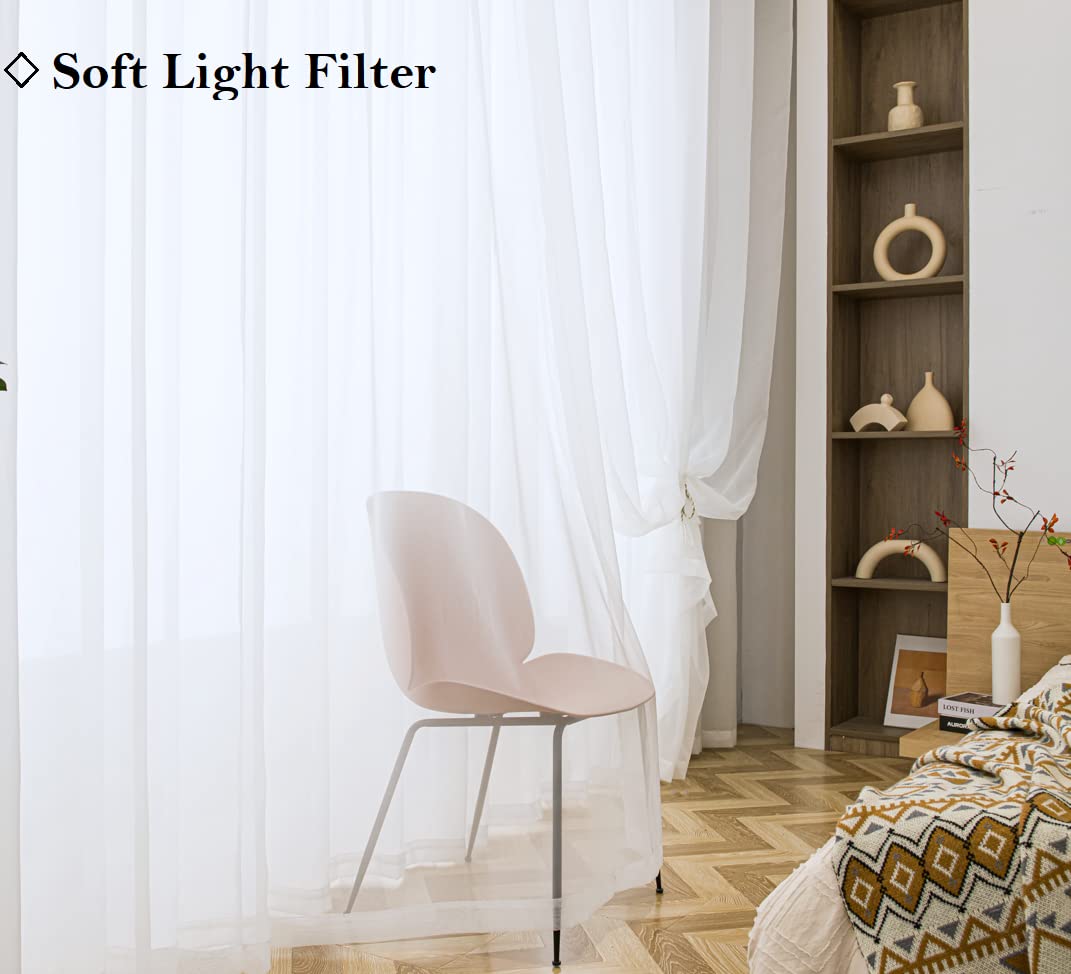 Pi Sheer White Curtains 84 Inches Length,Grommet Top Voile Textured Window Treatment For Bedroom/Living Room 2 Panels(W42Xl84,White)