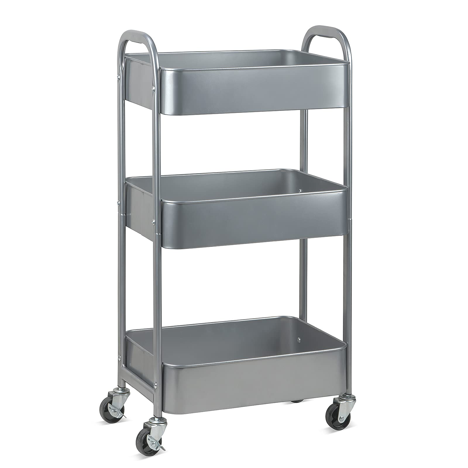 MAX Houser 3-Tier Kitchen Cart Multifunctional Rolling Utility Cart with Lockable Wheels, Storage Craft Art Cart Trolley Organiz