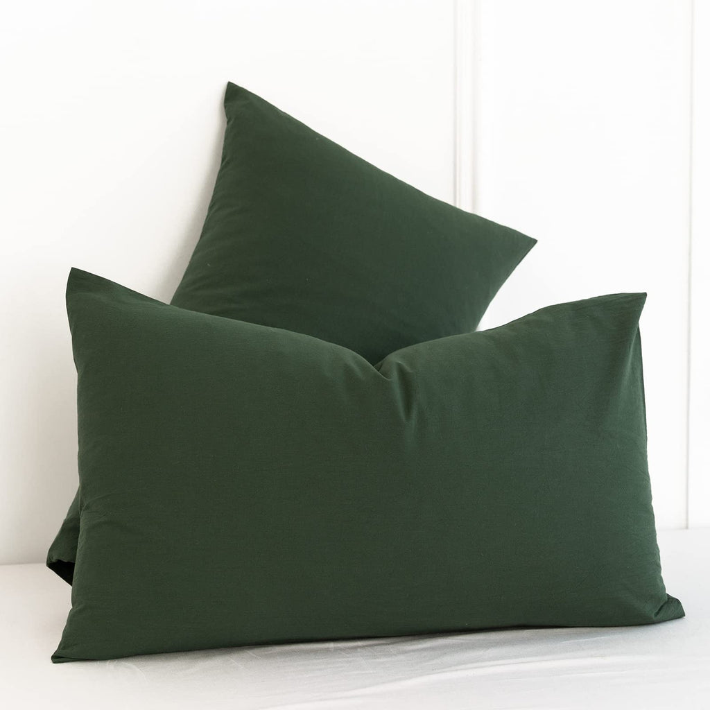 Moomee Bedding Pillowcases Pack Of 2 100% Washed Cotton Linen Like Textured Breathable Durable Soft Comfy (Forest Green, Standar