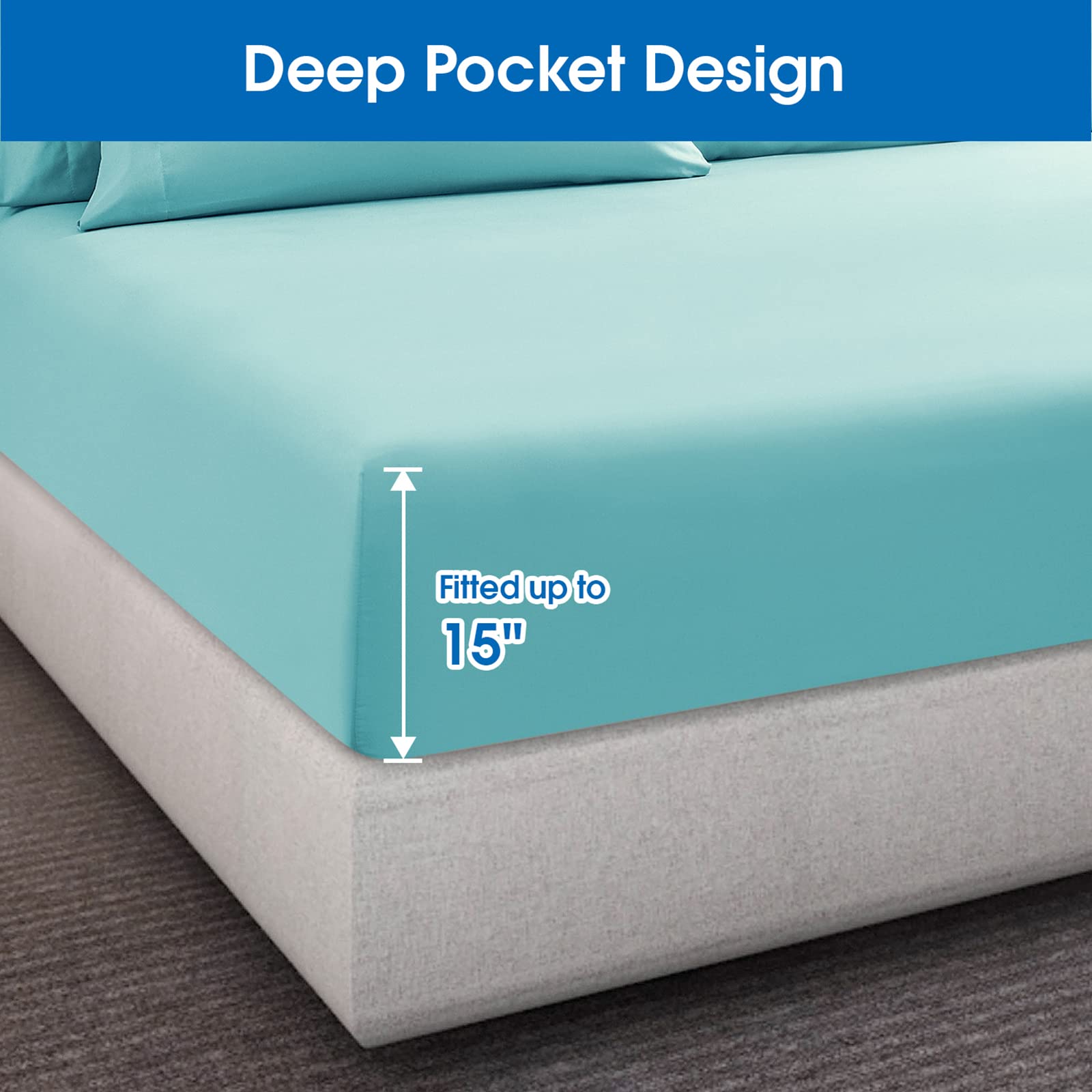 Homeideas Queen Size Bed Sheets - 6 Piece Set (Aqua Blue) - Extra Soft Brushed Microfiber 1800 Bedding Sheets, Deep Pocket, Wrinkle & Fade Free