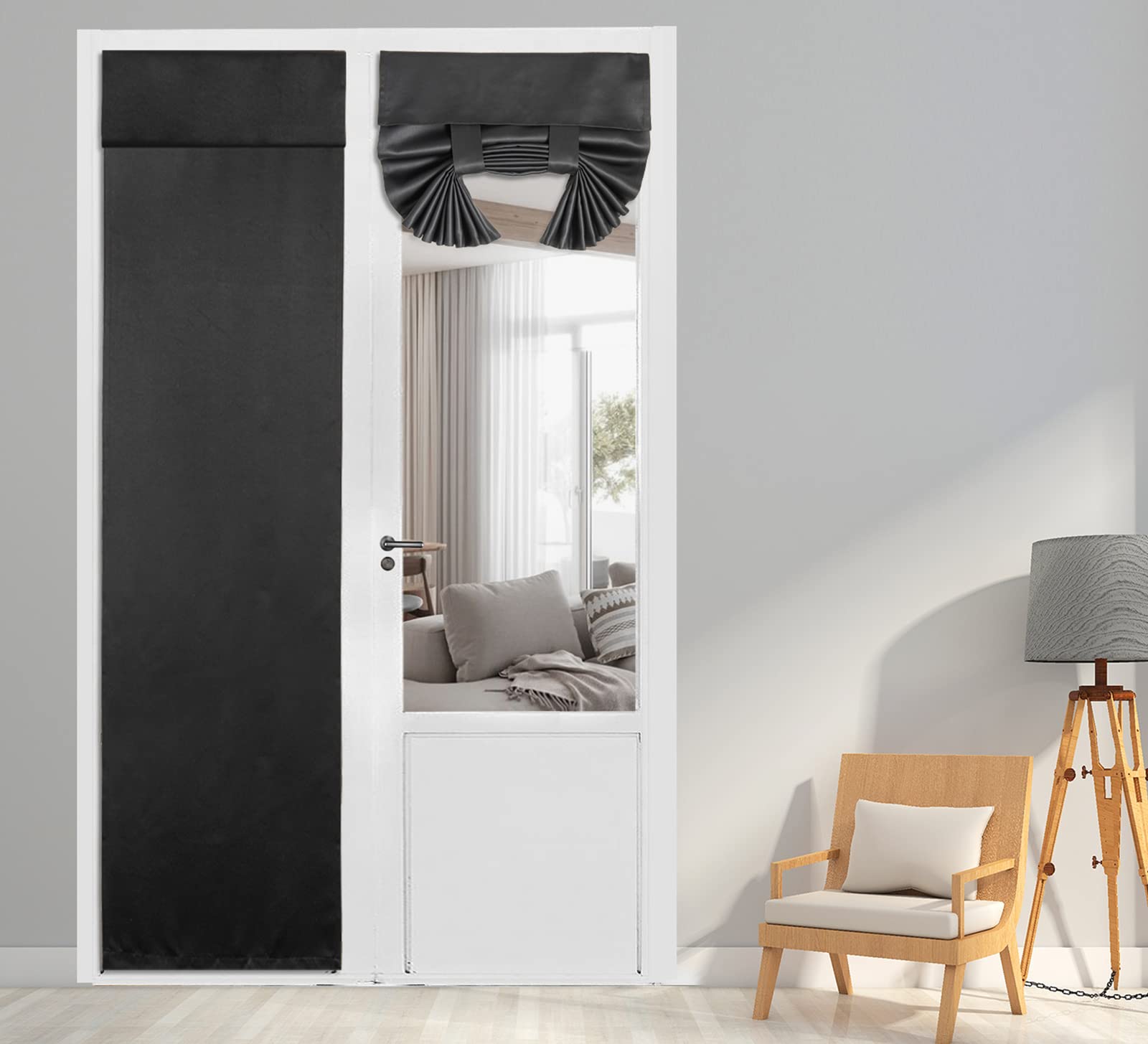 Pi Blackout French Door Curtain,Door Window Shade Privacy Thermal Insulated Long Door Curtain For Glass Door/Sliding Door/Tie Up Shade 1 Panel (W34Xl80,Black)