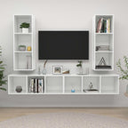 vidaXL 4X Wall-Mounted TV Cabinets Hanging Stand Unit Stereo Storage HiFi Plasma Living Room Home Furniture High Gloss White Engineered Wood