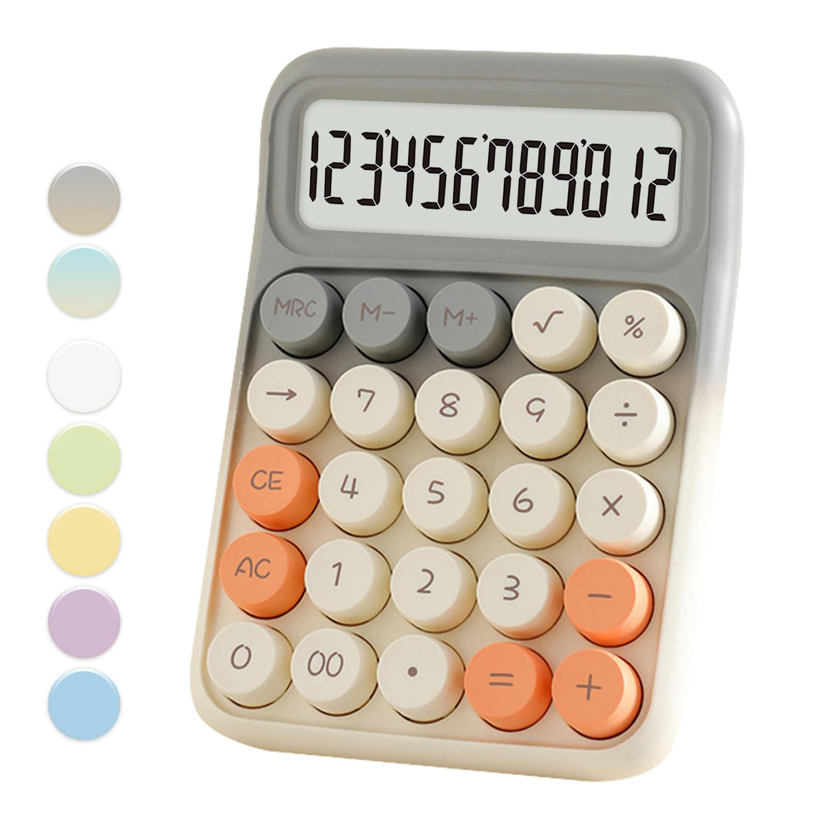 Upiho Standard Calculator - Gray White With 12 Digit Display And Big Buttons, Cute Office Calculator