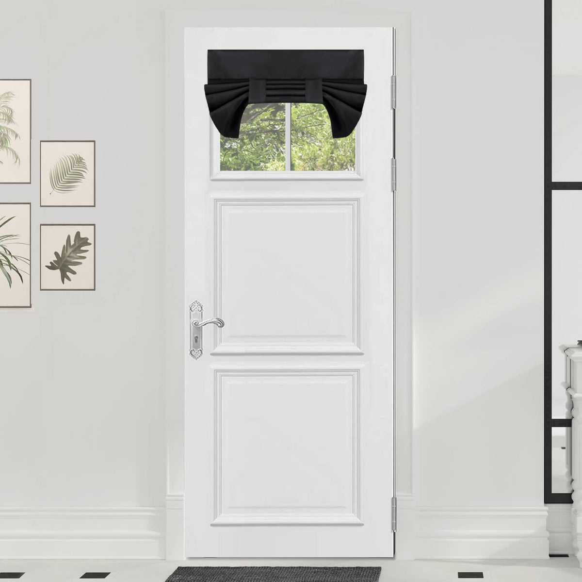 Outdoorlines Blackout French Door Curtains, Privacy Thermal Insulated Tie Up Glass Shades, Easy To Install Tricia Window Shade, Small Front Door Curtain, W26 X L20 Inch, Black, 1 Panel