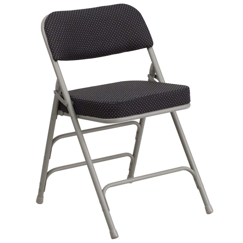 Flash Furniture 2 Pack Hercules Series Premium Curved Triple Braced & Double Hinged Black Pin-Dot Fabric Metal Folding Chair