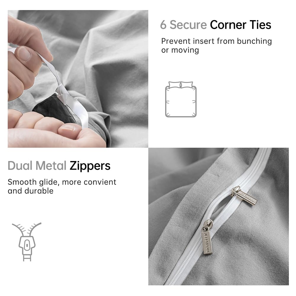 Jellymoni Light Gray Duvet Cover King Size - 100% Washed Cotton Linen Feel Textured Comforter Cover, 3 Pieces Lightweight Soft B