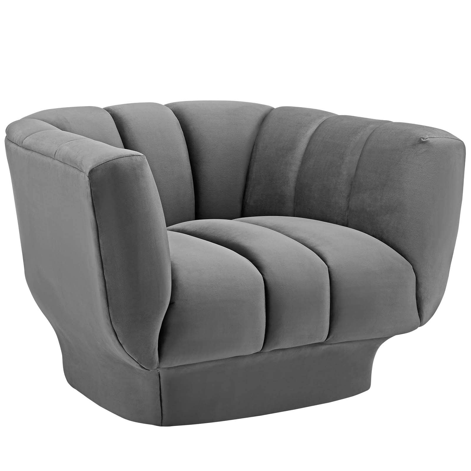 Modway Entertain Vertical Channel Tufted Performance Velvet Armchair Set Of 2, Gray