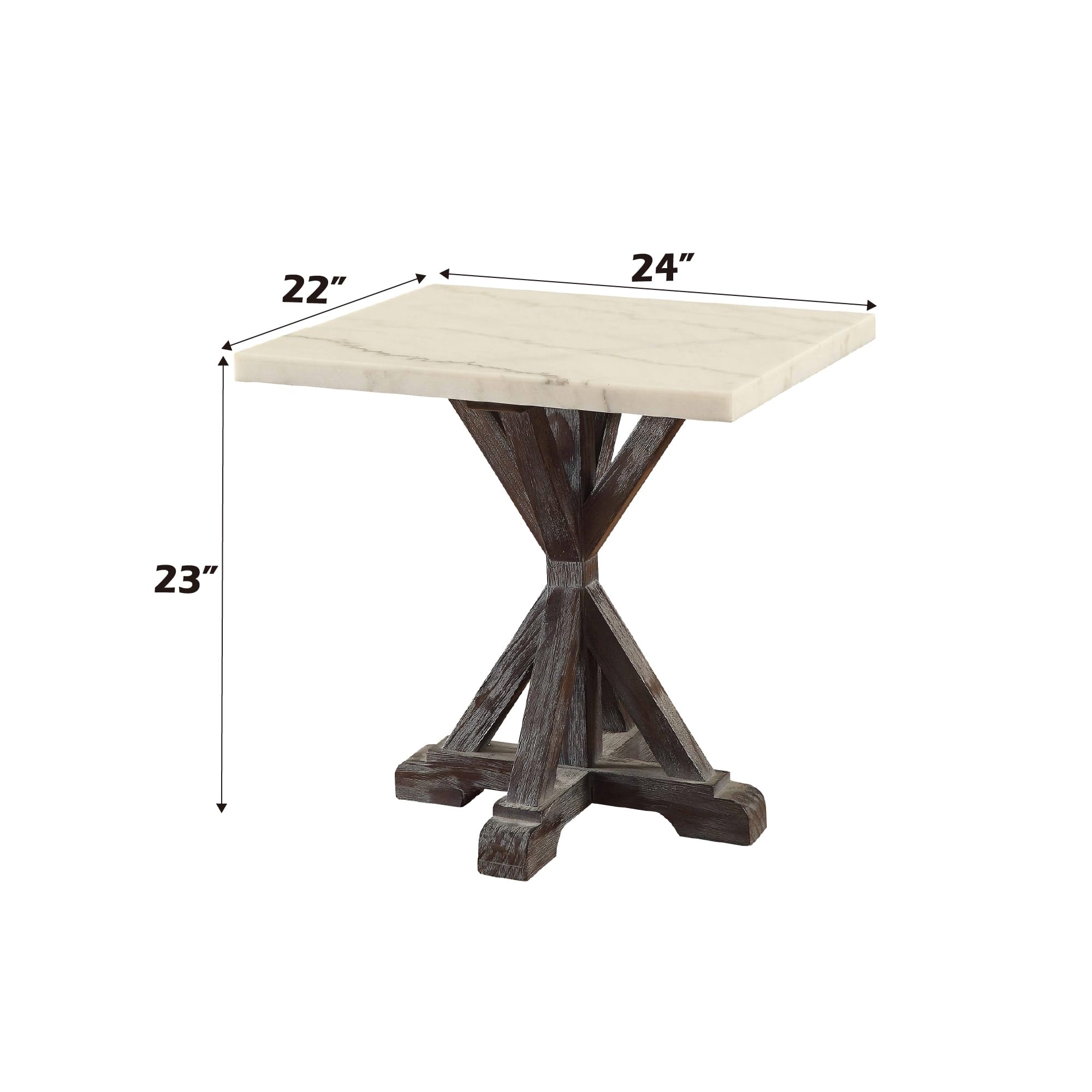 Acme Romina 24&quot; Marble Top End Table in White and Weathered Espresso