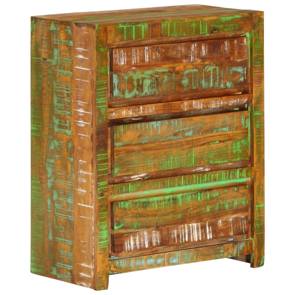 vidaXL Solid Reclaimed Wood Cabinet- Multicolor, Spacious 3-Drawer Storage, Handcrafted, Environmentally Friendly, Unique, Home Suitable, Safety-Designed 23.6&quot;x13&quot;x29.5&quot;