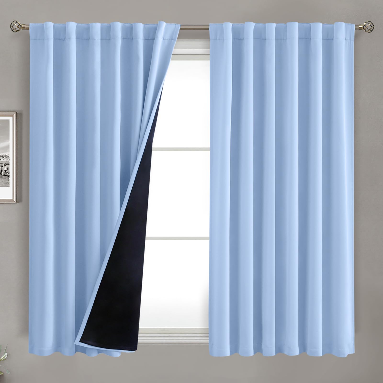 Bgment Full Blackout Curtains With Liner Thermal Curtains 54 Inches Long, Rod Pocket And Back Tab Double Layer Room Darkening Wi