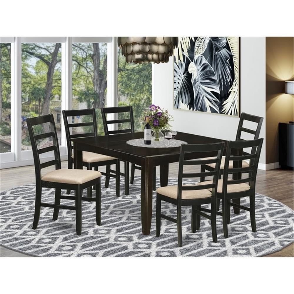 East West Furniture Parfait 7 Piece Modern Set Consist of a Square Wooden Table with Butterfly Leaf and 6 Linen Fabric Dining Room Chairs, 54x54 Inch, Cappuccino