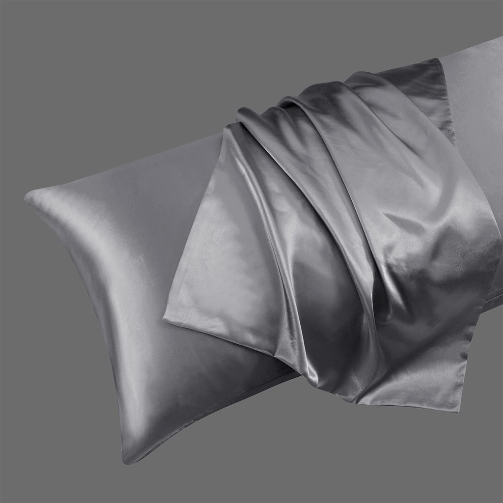 Ersmak Satin Body Pillow Cover, 20X54 Inches Grey Ultra Soft Satin Body Pillow Case For Hair And Skin, Silky Slip Cooling Long S