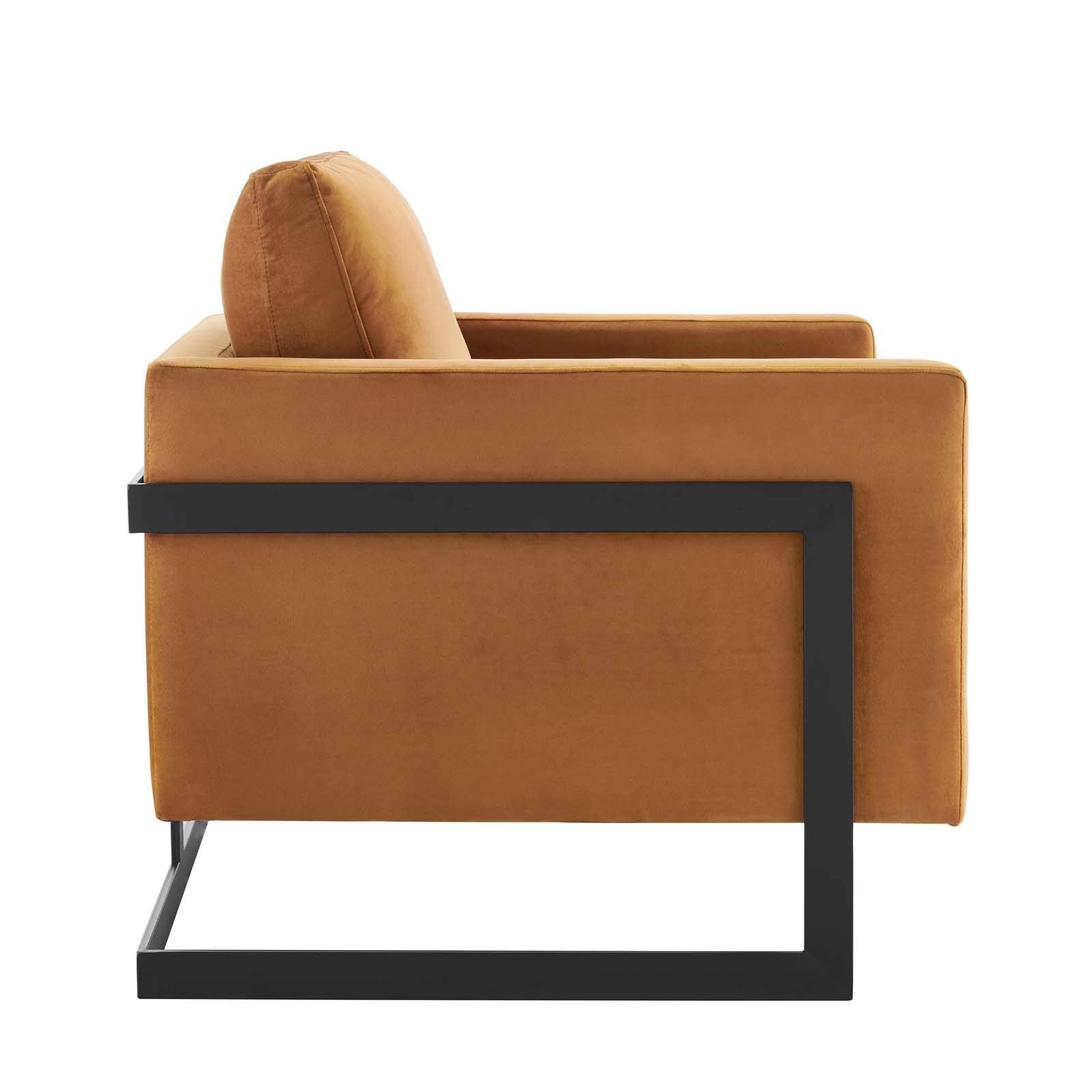 Posse Performance Velvet Accent Chair In Black Cognac