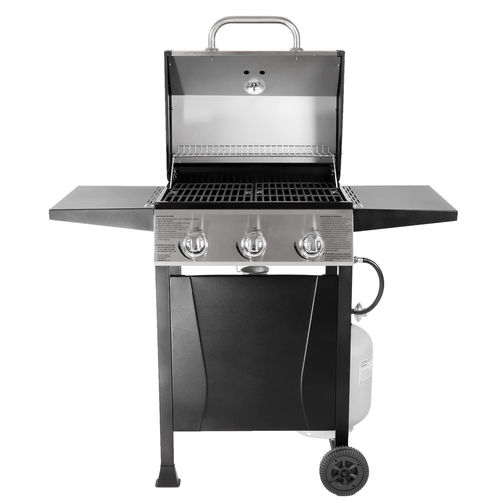 Grill Boss Outdoor Barbeque 3 Burner Propane Gas Grill For Barbecue Cooking With Top Cover Lid, Wheels, And Side Storage Shelves